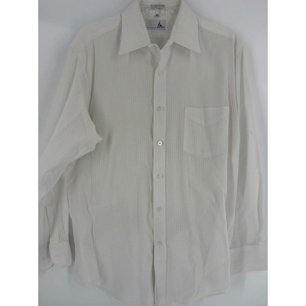 Ketch Mens‎ White Striped Dress Shirt Long Sleeve Button Down Size 16.5 32/33